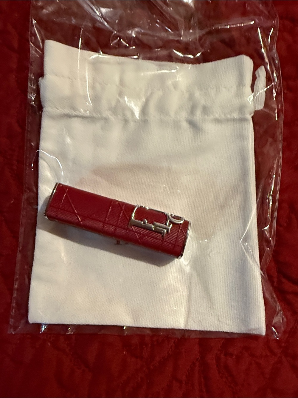 Dior Red Quilted design Lipstick Case with Bag